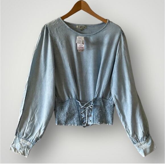 Corseted/Lace up Hem Faux Denim Shirt- Size XL - Picture 1 of 6